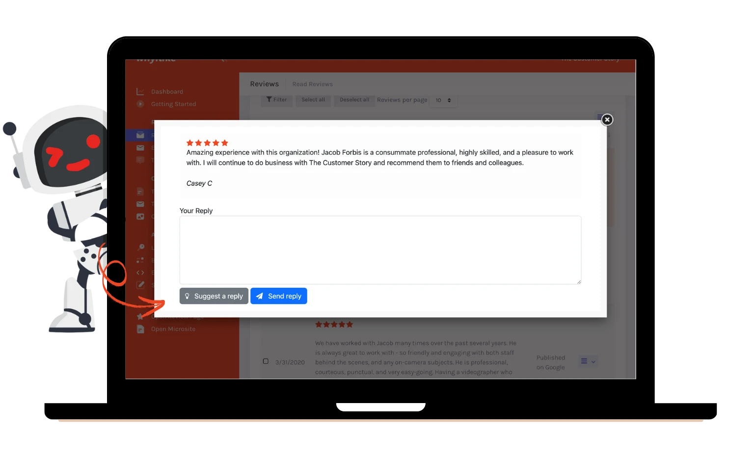 WhyILike AI-powered review reply interface